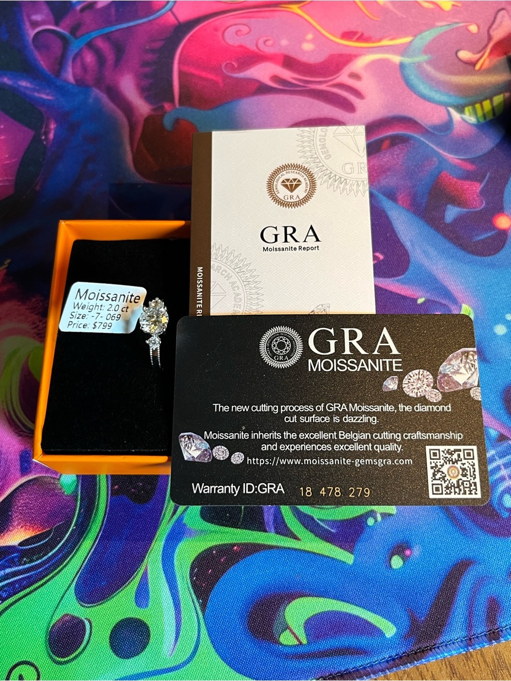 2.0 ct Moissanite Ring with GRA Certification size 7